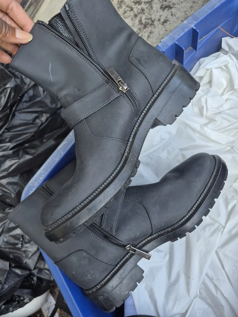 Aquatalia Men's Black Buckle Zip Ankle Boots